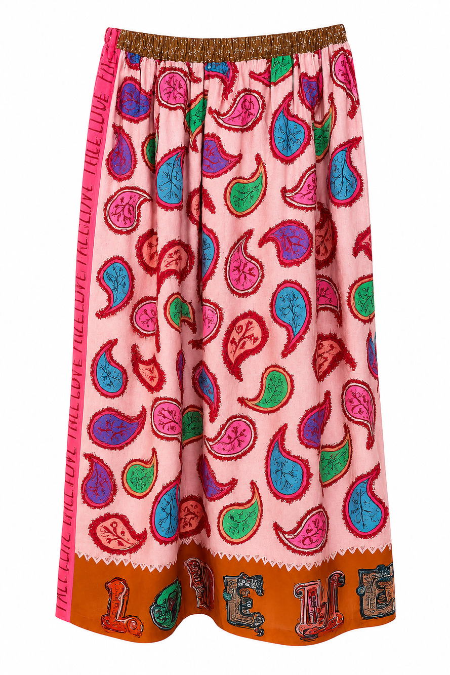 Me369 Joy Midi Skirt Paisley Print Graphic Flowy NWT - Size XS/S
